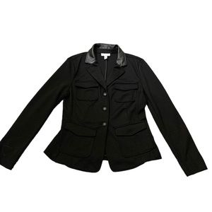 Charter Club Four pocket Faux leather Collar 3 button black Blazer Size M!!